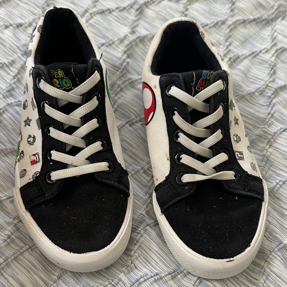 Nintendo Black and White Kids Sneakers with Mario Icons